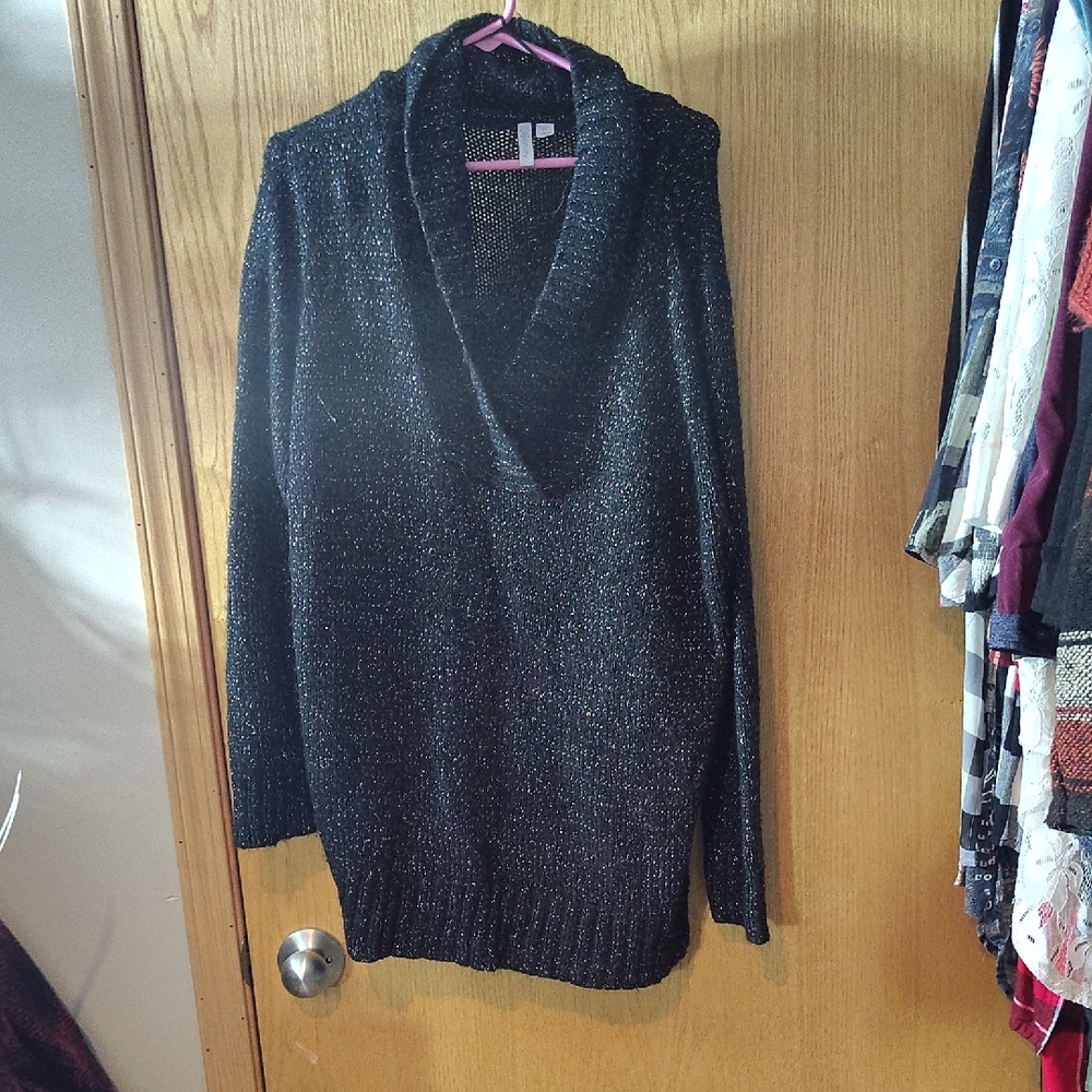 Relativity Black Metallic Cowl Neck Sweater